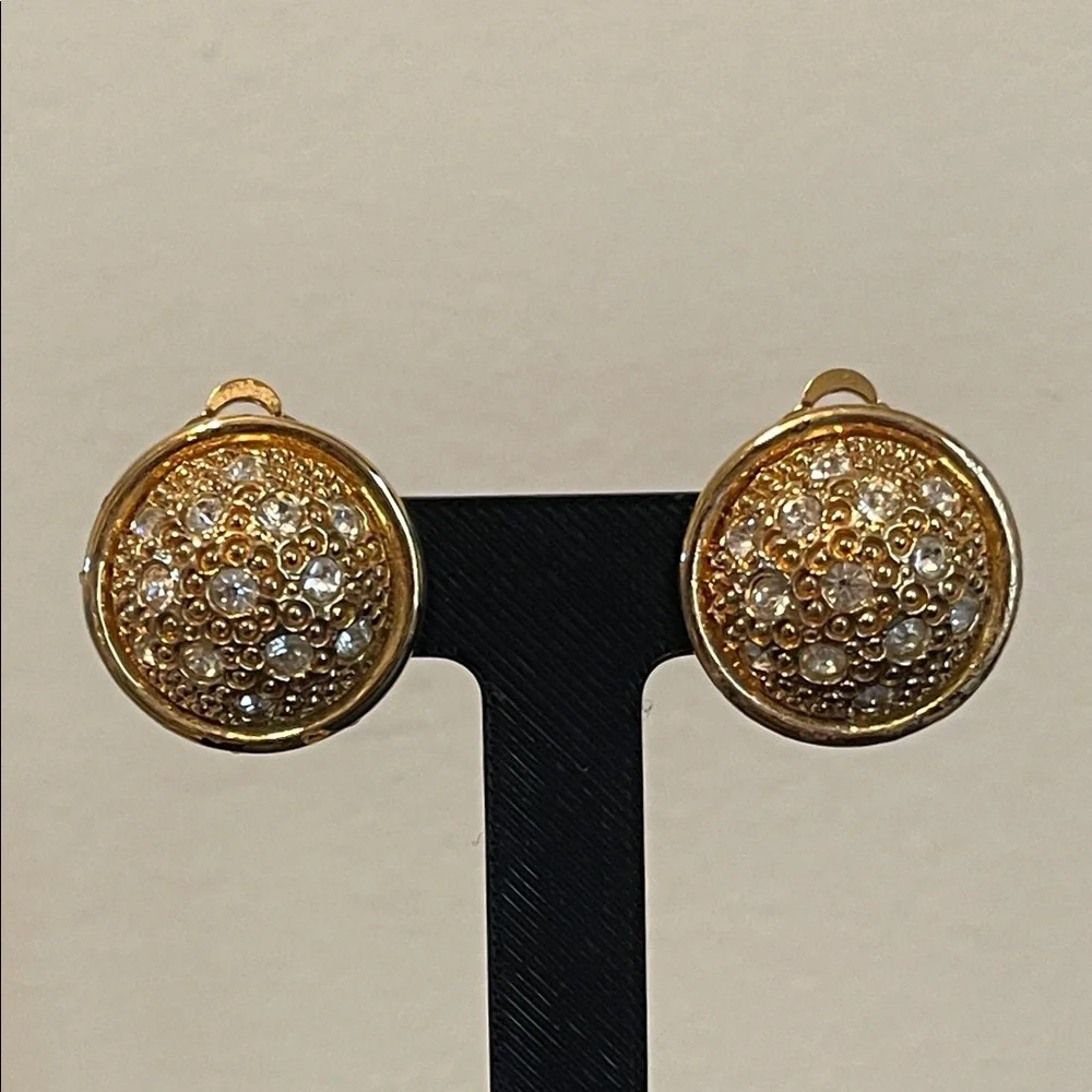 Vintage Nina Ricci Swarovski Crystal Textured Domed Clip-on Earrings - Picture 6 of 9
